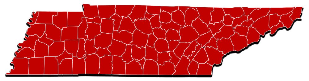 County image map of the state of Tennessee
